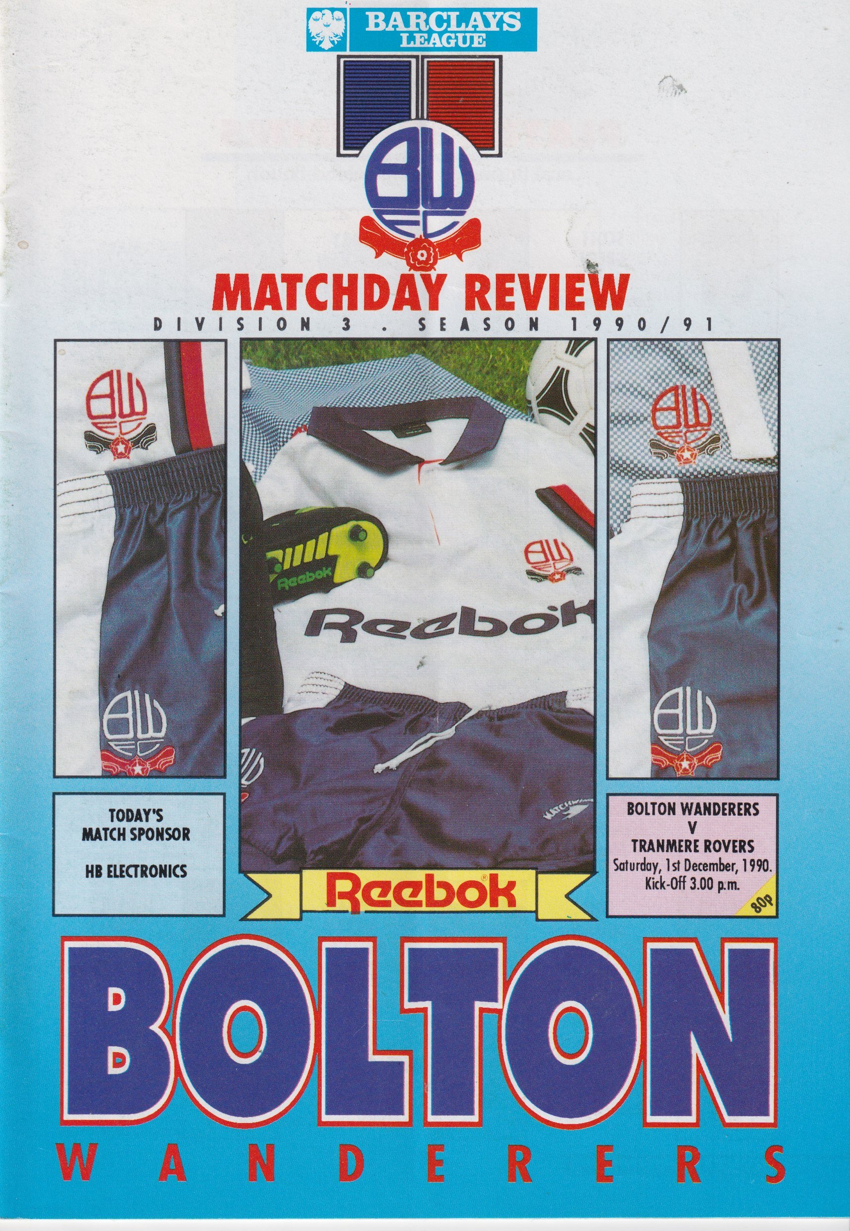 Bolton Wanderers v Tranmere Rovers match programme